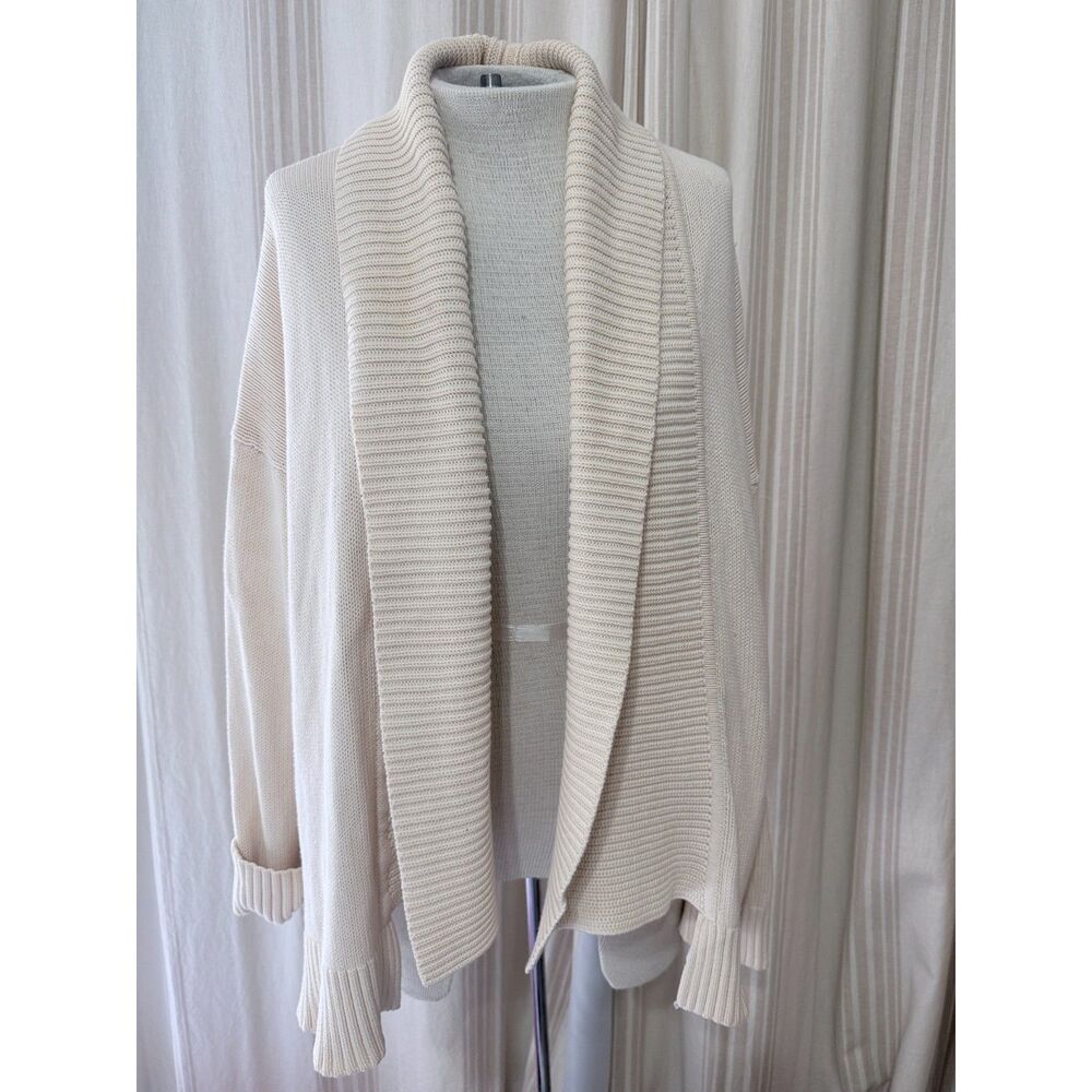 J.Crew Cream 100% Cotton Open Front Shawl Collar Cardigan Large 101